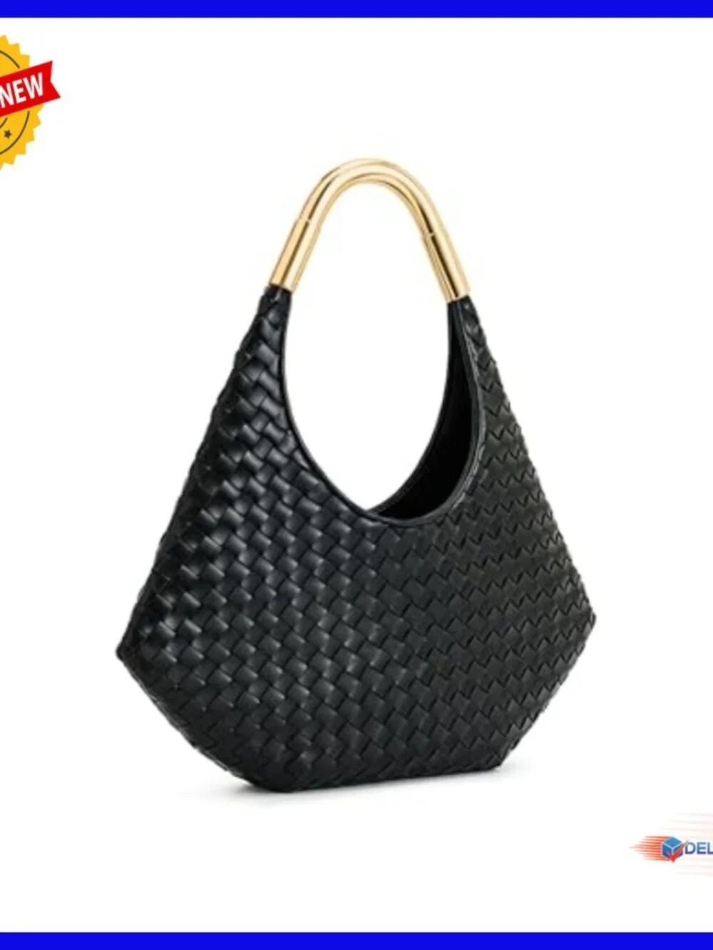 Vegan Leather Hobo Bag with Metal Handle, Fits Phone, Shoulder Strap